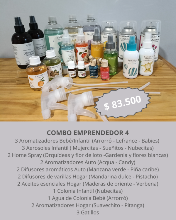 Combo Emprendedor 4 de Bake Aromas con línea Infantil y Bebé y Home Sprays Sandra Marzzán.