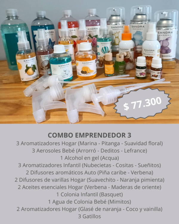 Combo Emprendedor 3 de Bake Aromas: el kit más completo de productos Sandra Marzzán para revendedores.